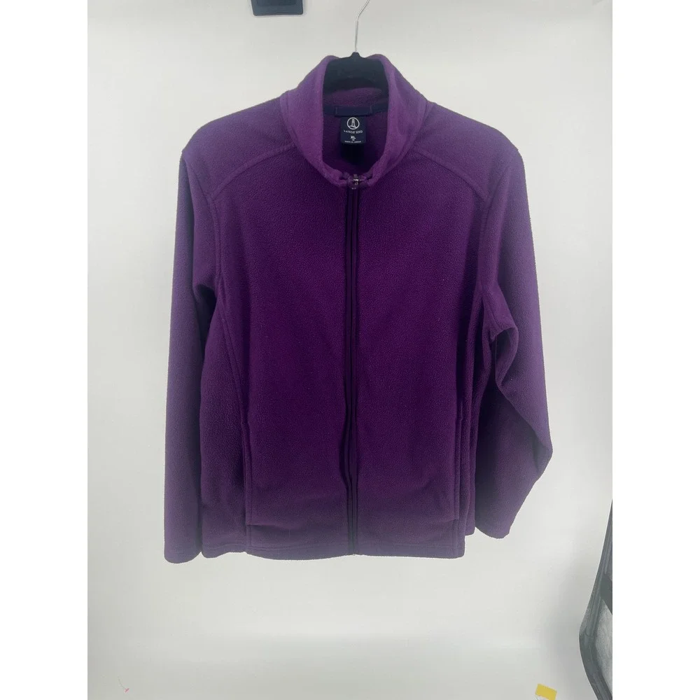 Lands End Womens XL Full Zip Fleece Jacket Purple Mock Neck Soft Warm Coat - Picture 1 of 8